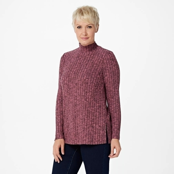 Susan Graver Weekend Regular Ribbed Sweater Knit Mock-Neck Tunic - Picture 1 of 8